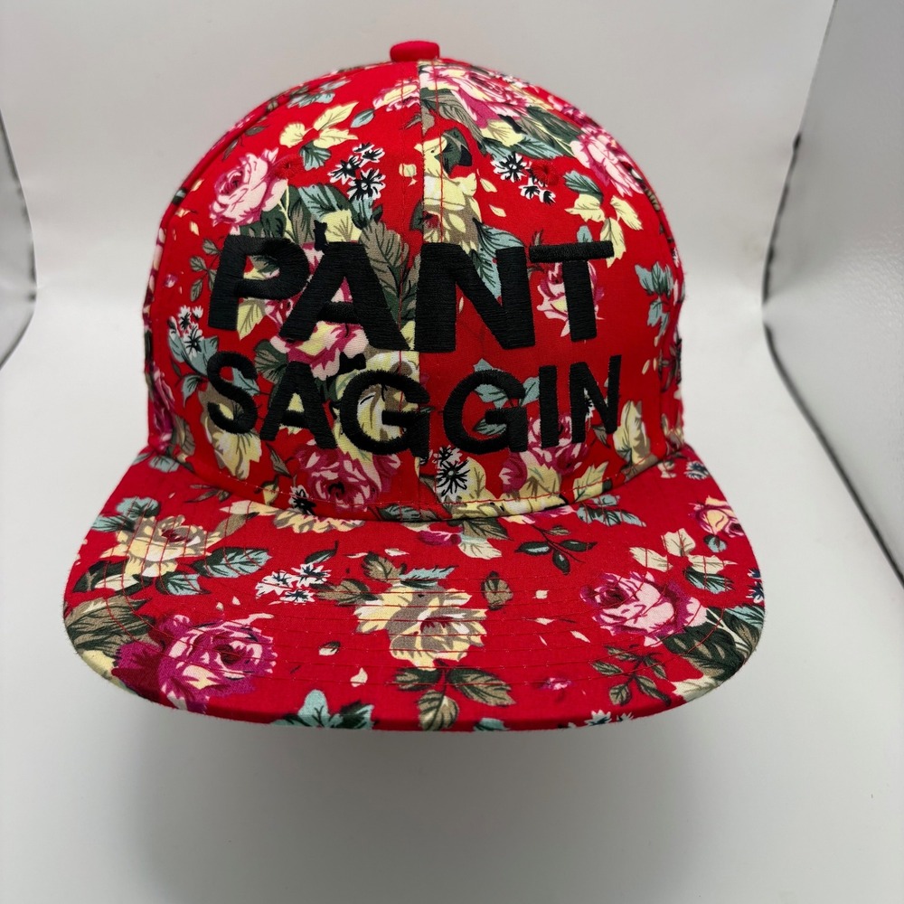 Crown Snapback Cap Floral Print Red‎ Black "PANT SAGGIN" Hip Hop Flat Brim